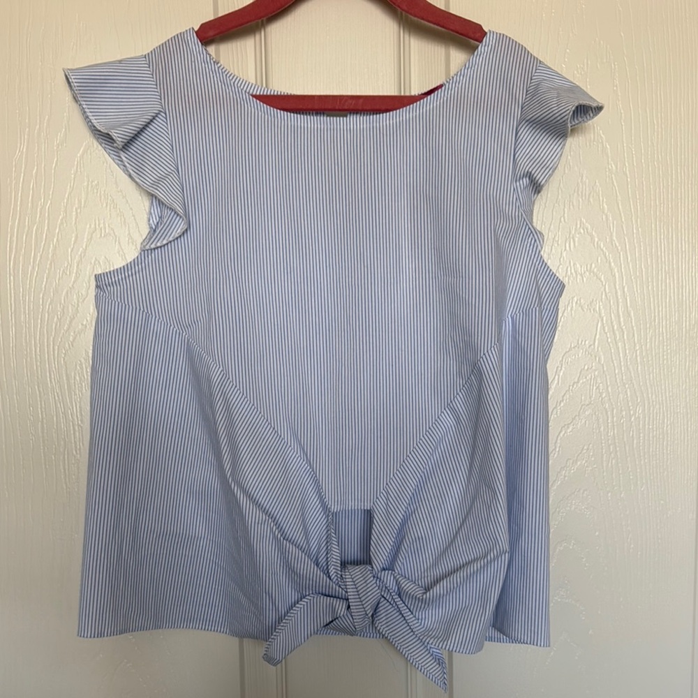Blue Striped Women's Top with Tie Detail